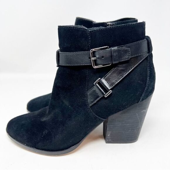 COLE HAAN BLACK SUEDE STRAP DETAIL SIDE ZIP MINNA BOOTIE WOMENS SZ 8.5 - Picture 2 of 9
